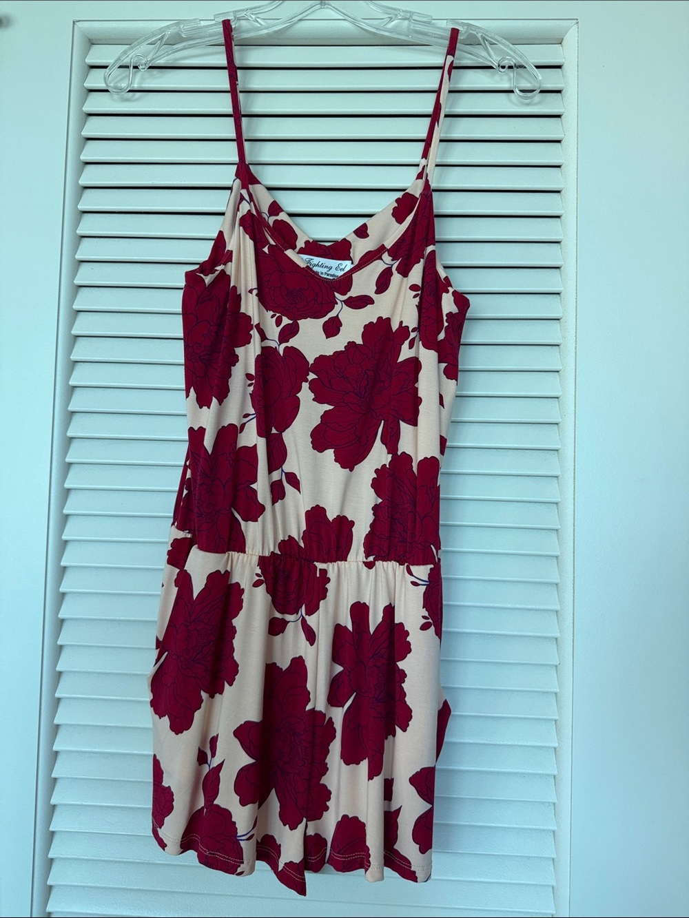 Fighting Eel Red Floral Spaghetti-Strap Romper!